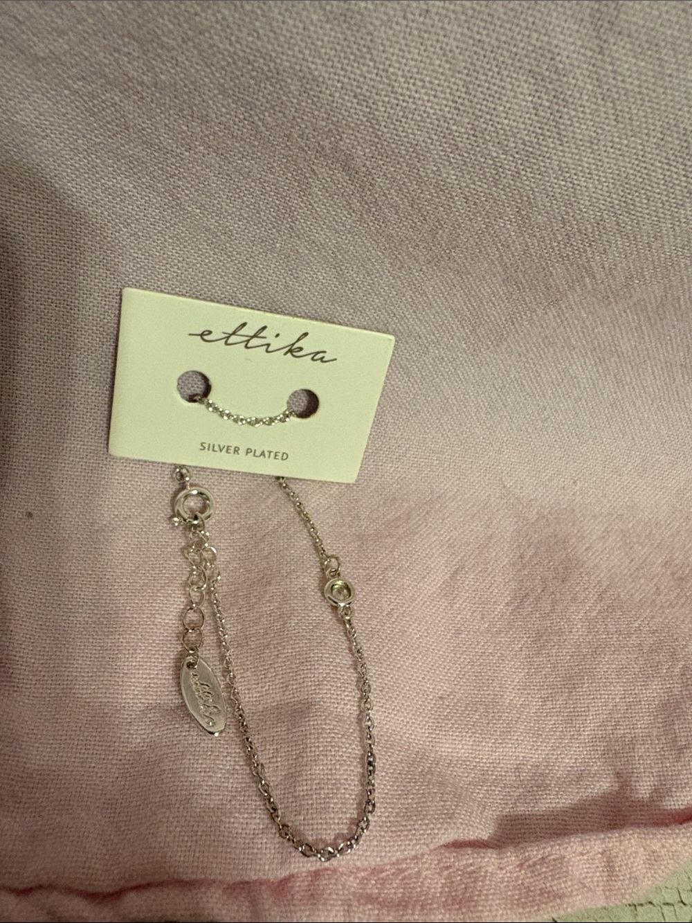 ettika Silver Plated Thin Link Bracelet with single stone